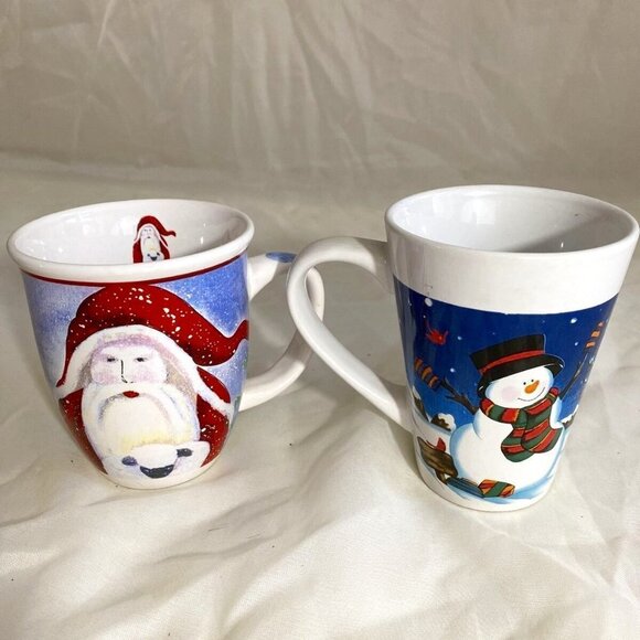 Christmas Mugs Lot Of 2 Coffee Hot Chocolate Cups Lovett Snowman, Santa ceramic - Picture 13 of 13
